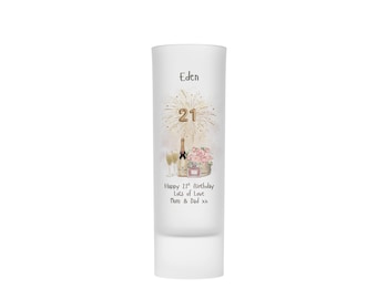 Personalised 21st Birthday Shot Glass, Champagne and Floral Theme