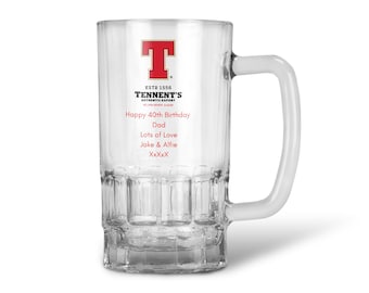 Personalised Tennents Lager Dimpled Pint Glass Tankard Mug 20oz
