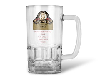 Personalised Henry Weston Cider Dimpled Pint Glass Tankard Mug 20oz