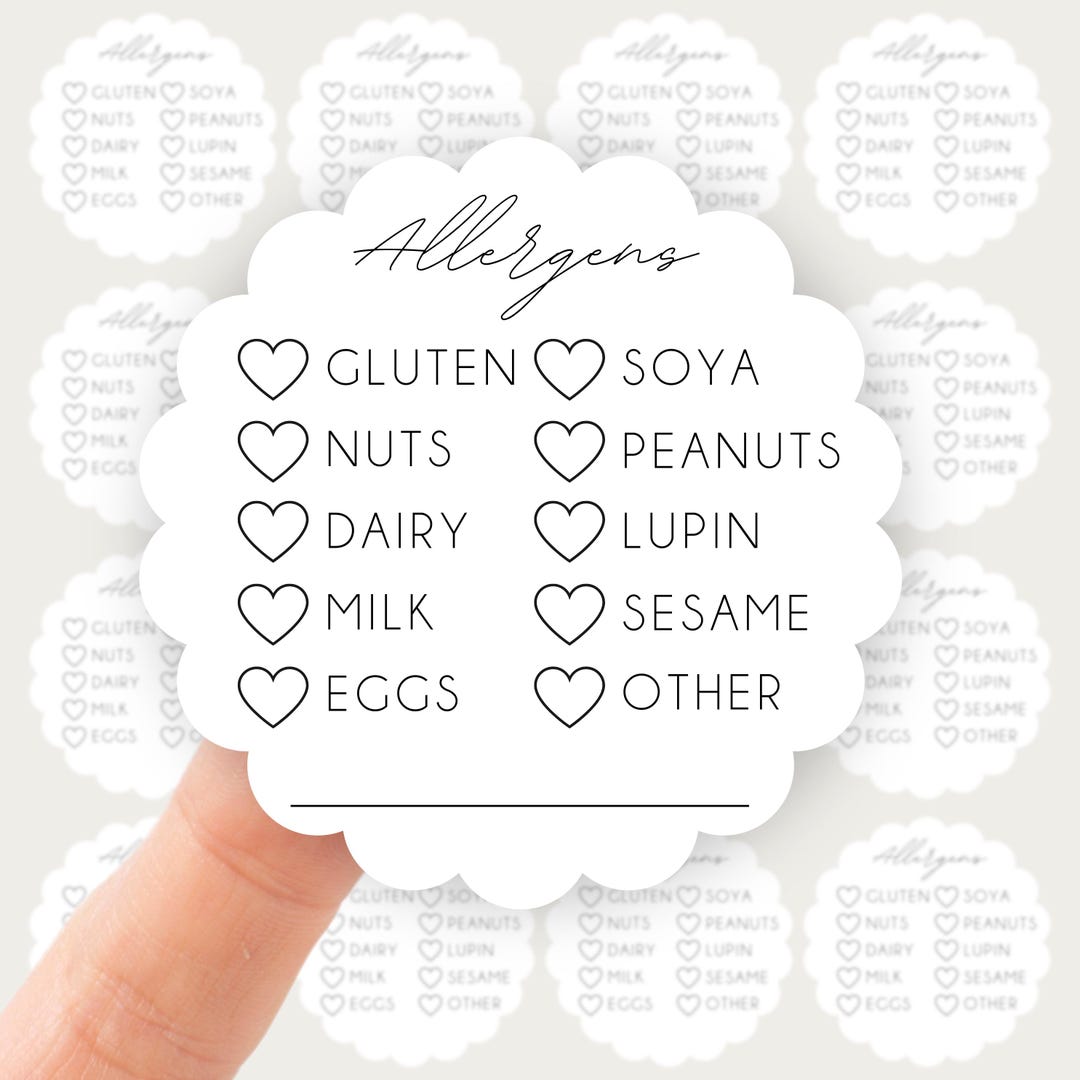 Wavy Allergy Information Sticker Allergen Labels Food Allergy Stickers ...