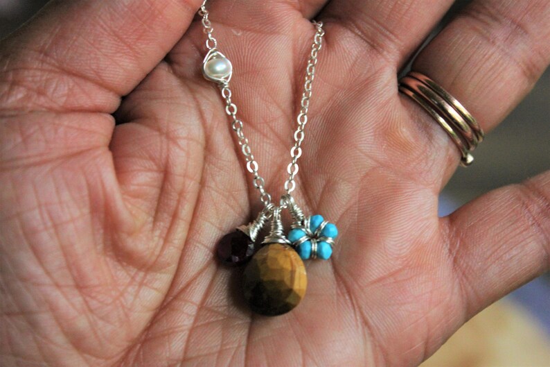 Turquoise Pearl and Sterling Necklace Garnet Tigers Eye