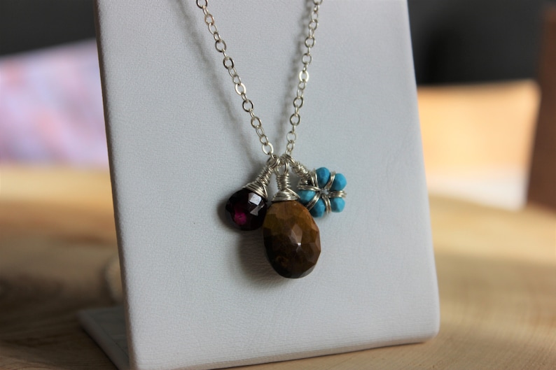 Turquoise Pearl and Sterling Necklace Garnet Tigers Eye
