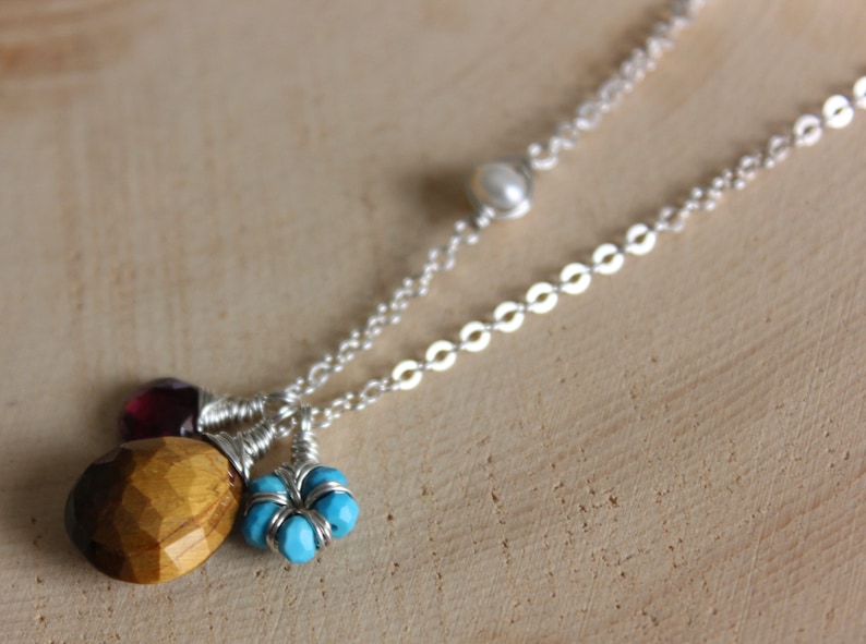 Turquoise Pearl and Sterling Necklace Garnet Tigers Eye