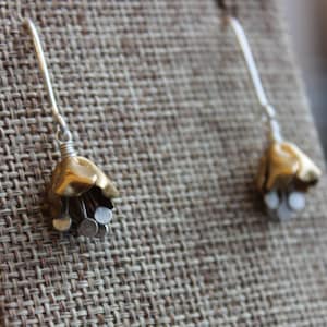 Brass and Sterling Floral Earrings-Mixed Metal Earrings