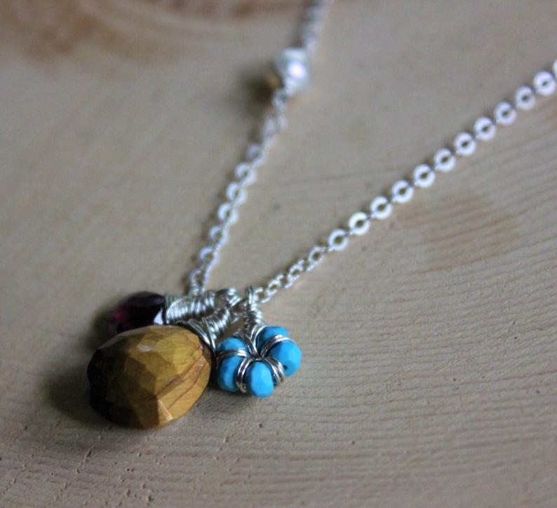 Turquoise Pearl and Sterling Necklace Garnet Tigers Eye