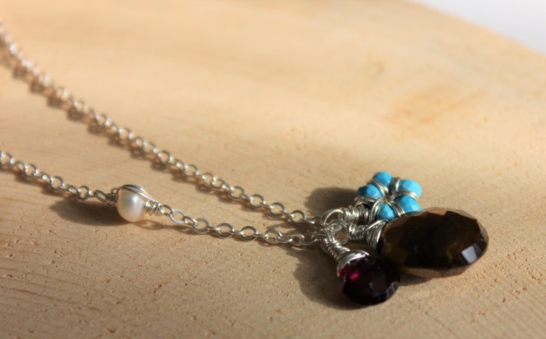 Turquoise Pearl and Sterling Necklace Garnet Tigers Eye