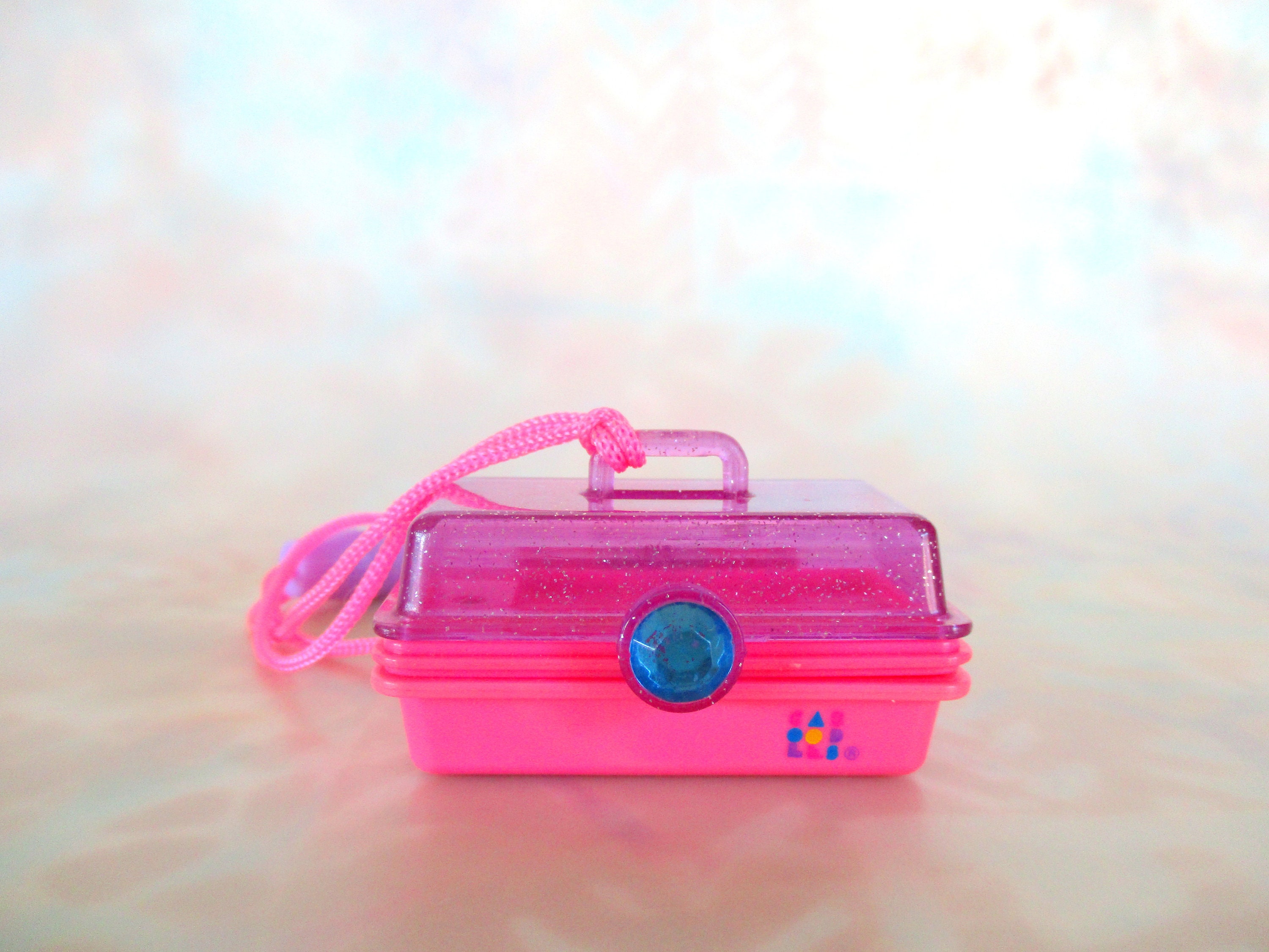 VINTAGE Mini Caboodle Case w/ Mirror & Insert Tray Pink And Aqua W/ Doll
