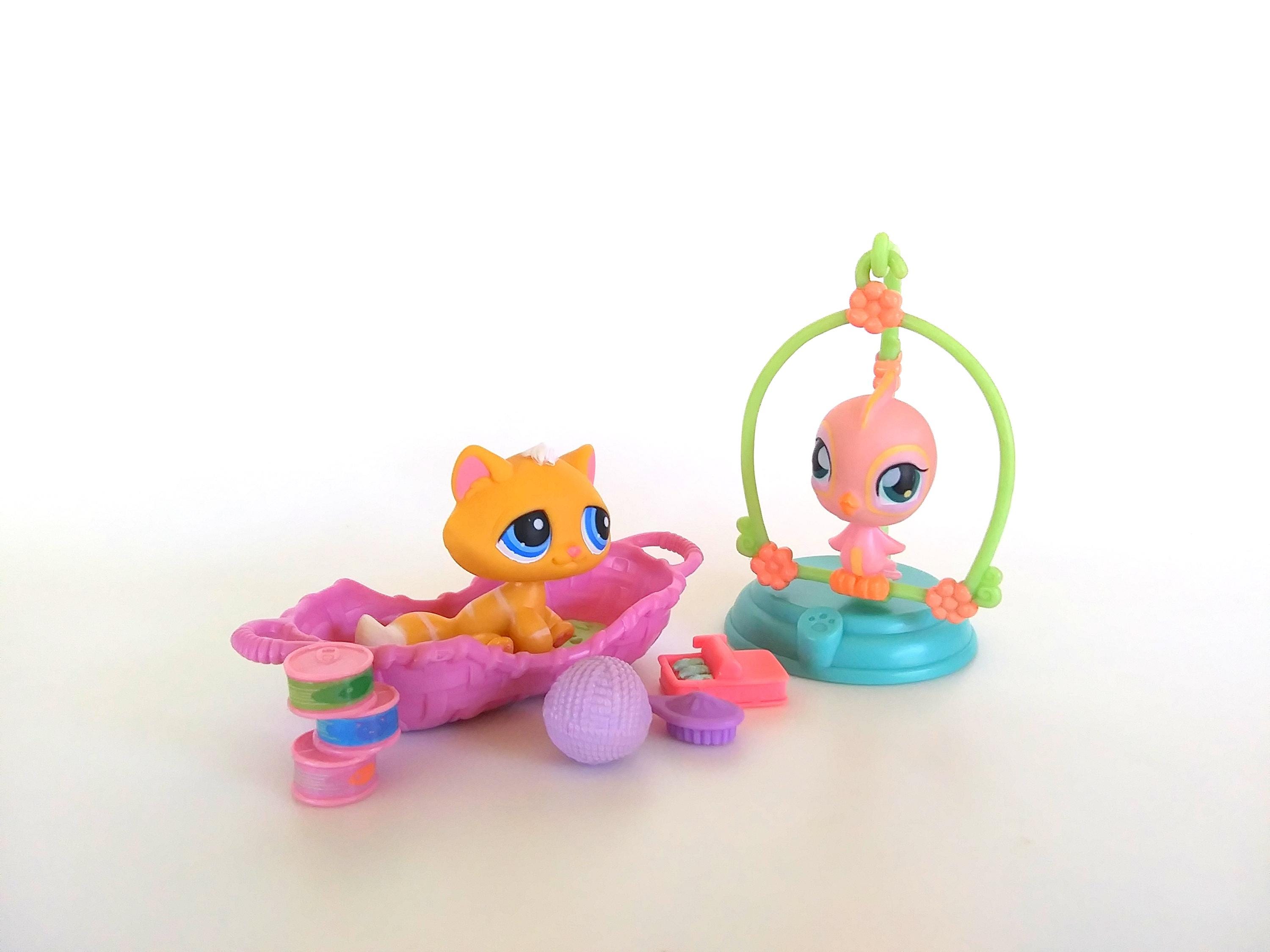 リトルペットショップ Littlestpetshop 猫 12 Vintage Littlest Pet Shop Kitten Cat #349 and Parakeet #12 With