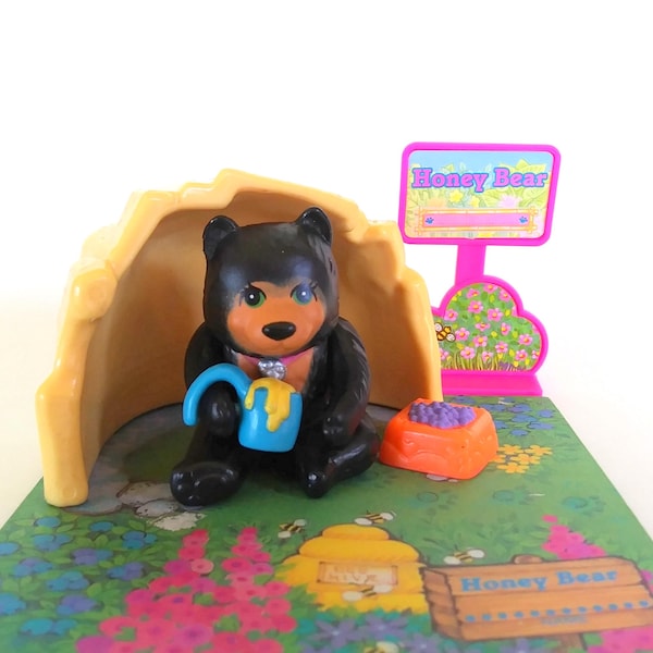 Vintage Littlest Pet Shop Zoo Honey Bear with Cave - 1993 Kenner Retro Toy
