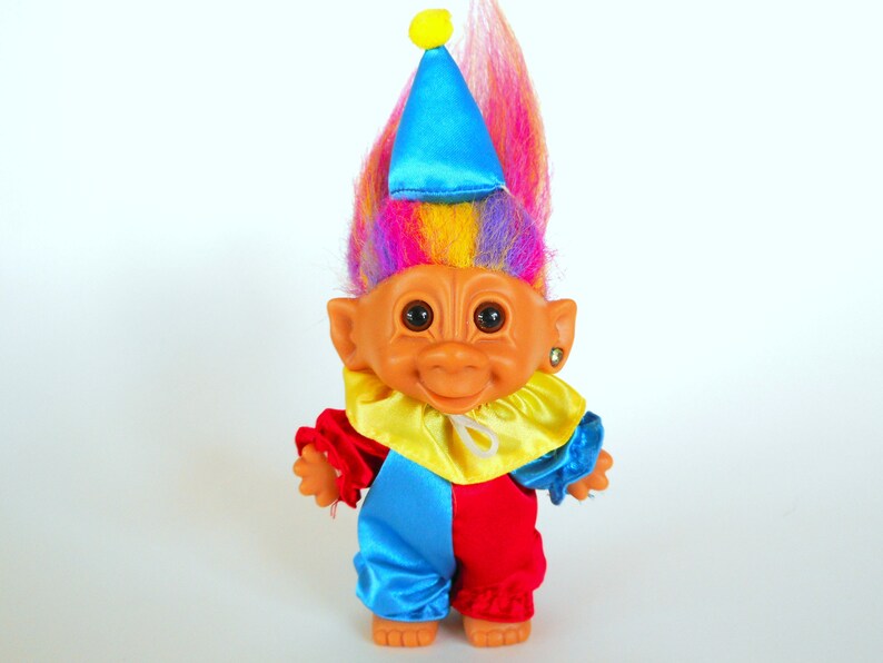 Vintage 90s Troll Doll Clown Rainbow Hair Brown Eyes And Gem Etsy