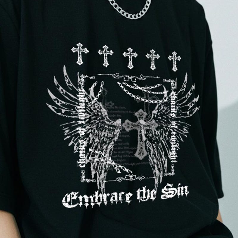 Black Neck Faded Wash Jirai Round T-shirt Design Kei main image 0