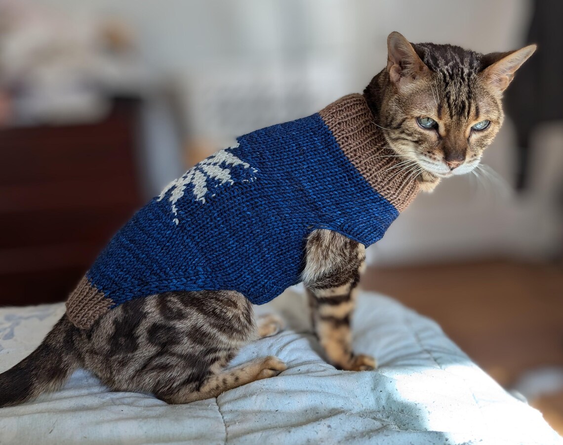 Fine-Knit Cat Printed Pullover
