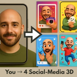 Benutzerdefiniertes 3D-Karikaturporträt von Ihrem Foto, Social Media Theme TikTok Instagram Snapchat, personalisierter 3D-Avatar-Digitalkunst-Geschenk