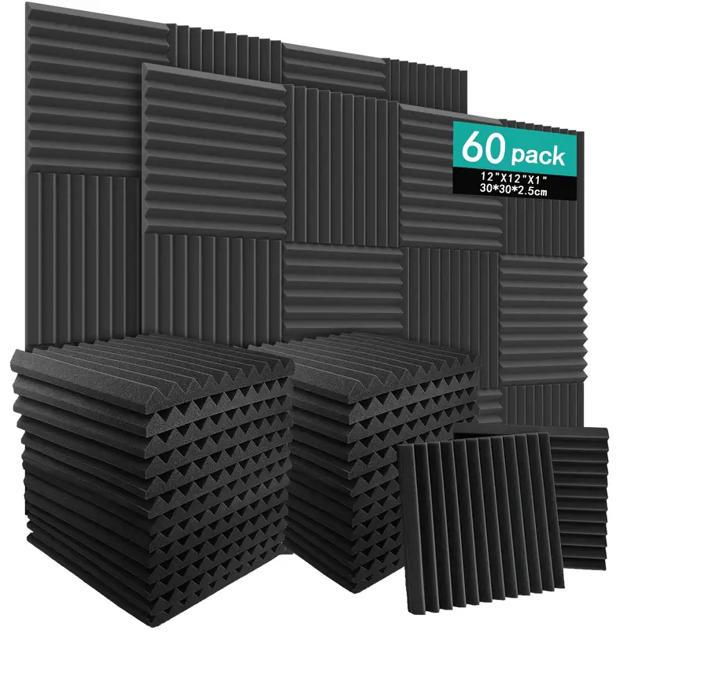60pcs high density panels Fire, Soundproof Wedge, for Noise Reduction for Office, Gaming Area, Music Conference Room, Home Theater Walls
