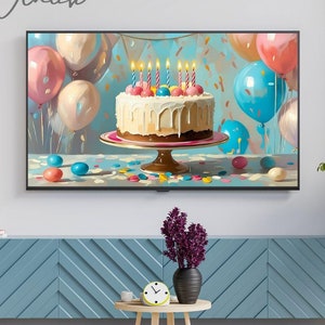 Cornice TV Art Birthday - Buon compleanno Vintage Wall Art per Samsung Frame TV, download immediato Bday Cake Decor