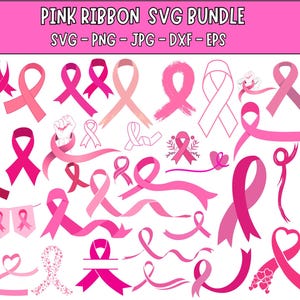 Breast Cancer Awareness Ribbon SVG Bundle: Cricut Cut File (Instant Download)