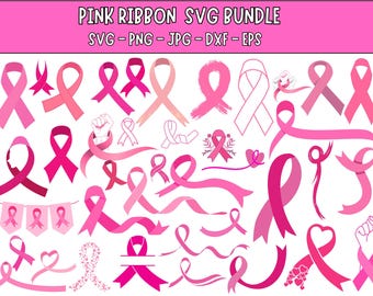 Breast Cancer Awareness Ribbon SVG Bundle: Cricut Cut File (Instant Download)