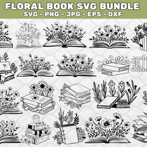 Floral Book SVG, Book Svg bundle, Books with Flowers Svg, Reading book Svg, wildflowers book bundle svg ,open book svg, stack of books svg