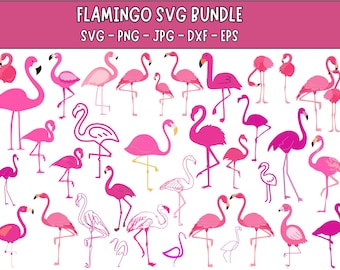 Pink Flamingo SVG Bundle: Cliparts, Silhouette (Digital Downloads)