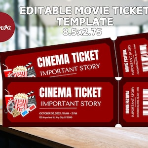 Movie Night Ticket,Movie Ticket,Movie Invitation,Surprise Movie Night,Ticket Template,Editable Ticket,Gift Ticket,Date Night Movie