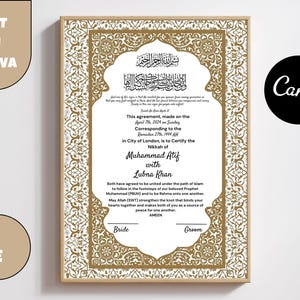 Luxus Nikkah Zertifikat, Islamischer Premium A4 Hochzeitsvertrag, Nikkah Nama, Muslimische Heiratsurkunde, Personalisierte Namen, Koran Vers