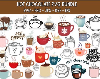 Hot Chocolate SVG Clipart Bundle: Coffee, Cocoa, Whipped Cream (Digital Download)