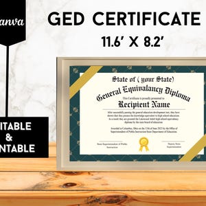 Druckbare GED-Diplomvorlage, Abiturdiplom, Schuläquivalenzdiplom, bearbeitbare Diplomnachbildungsvorlage, digitaler Download