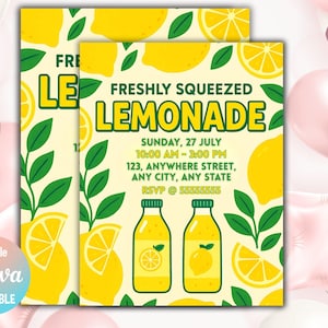 Lemonade Stand Sign: Editable Summer Fundraiser Flyer (Canva Template Instant Download 8.5x11 Inches)