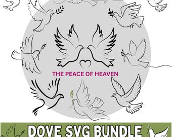 Dove SVG Bundle: Peace, Olive Branch, Bird Silhouette Pigeon Clipart, Wedding Doves Cut Files (Digital Download)