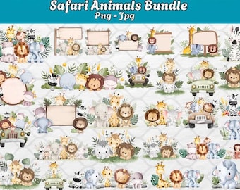 Watercolor Safari Animals Clipart: Baby Shower PNG, SVG (Digital Download)