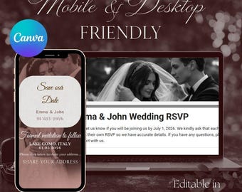 Editable Wedding Website Template with RSVP, Canva Wedding Website, Mobile Friendly Design, Instant Digital Download