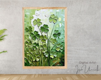 Pintura al óleo de trébol vintage: Arte del trébol del Día de San Patricio (impresión artística digital)
