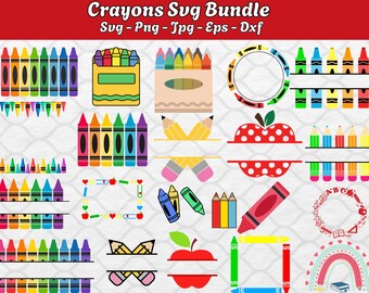 Crayon Split Monogram SVG Bundle: Teacher Cut File (Digital Download)