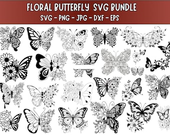Floral Butterfly SVG Bundle, Butterfly Clip Art (Digital Files)