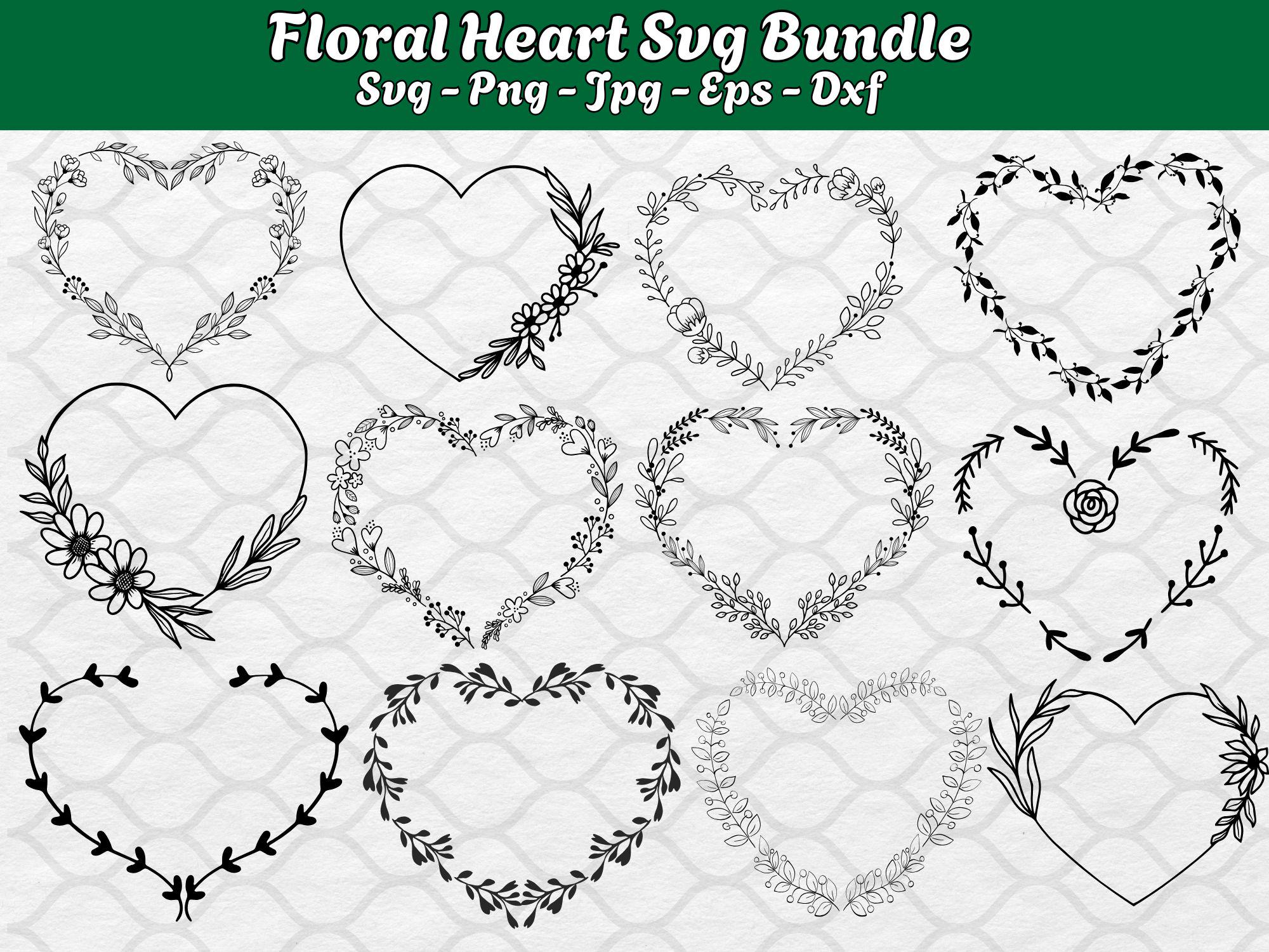 Floral Heart Wreath SVG Bundle: Love Heart Clipart (digital Files) - Etsy