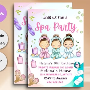 Spa Party Invitation, Spa Girls Birthday Invitation, Tween Birthday Spa Party Invite, Pamper Birthday Glam Party, Editable Canva Template