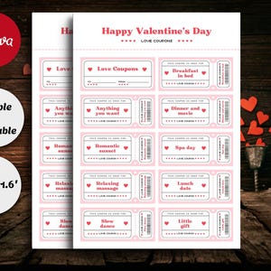 Libro de cupones de amor imprimible para ella y para él, cupón personalizable para el día de San Valentín, regalo para él, regalo para el esposo, regalo de aniversario, vales de amor