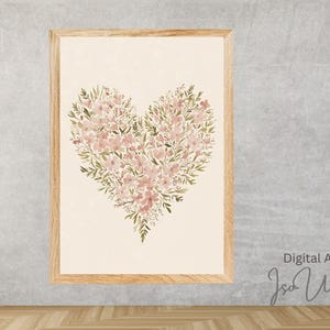 Blumen Herz Druck, Valentinstag druckbare Wandkunst, Blumen Aquarell Malerei, Kinderzimmer Druck, Mädchenzimmer Wanddekoration, Boho Poster