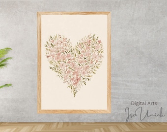 Floral Heart Watercolor Print: Boho Nursery Decor (Digital Download)