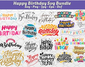 Happy Birthday SVG Bundle: Colorful Birthday Designs (Digital Download)
