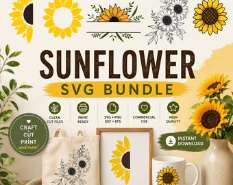 Sunflower SVG, Sunflower Cricut, Sunflower Clipart, Sunflower Cut File, SVG Files for Cricut, Sunflower Silhouette, Flower Svg, Vector, Png