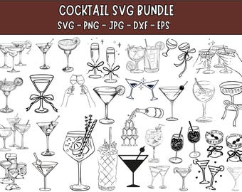 Paquete de imágenes prediseñadas SVG de cócteles: archivos de corte de Cricut (descarga digital)