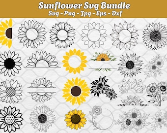 Sunflower SVG Bundle: Cricut, Silhouette Cut Files (Digital Download)