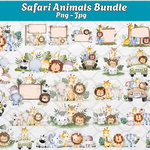 サファリ動物の水彩画クリップアート \ サファリ動物 svg \ サファリ動物 png \ ベビーシャワー svg \ かわいい動物 png \ サファリ動物のアウトライン svg