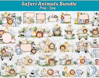 Watercolor Safari Animals Clipart: Baby Shower PNG, SVG (Digital Download)