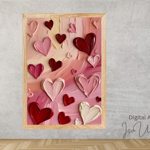 Impresión de corazón rojo y rosa para el día de San Valentín, arte de pared para San Valentín, decoración vintage para el día de San Valentín, arte de pared romántico, regalo para el día de San Valentín para ella
