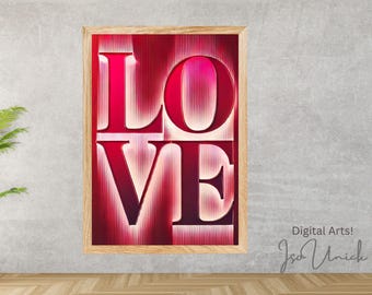 LOVE-tryck: Modern rosa röd minimalistisk dekor (digital nedladdning)