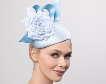 Baby blue fascinator, Pillbox derby fascinator , Kentucky derby hats, Royal Ascot baby blue hat, Tea party hats, Luncheons