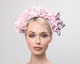Pink Foxglove Silk fascinator, Oaks day fascinator, floral headband, wedding fascinator, Kentucky derby fascinator