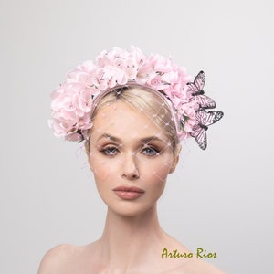 Pink Foxglove Silk fascinator, Oaks day fascinator, floral headband, wedding fascinator, Kentucky derby fascinator zdjęcie 1